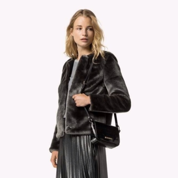 Tommy Hilfiger Grey Faux Fur Coat - Picture 1 of 4
